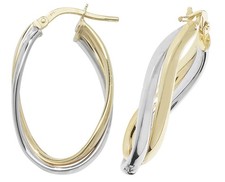 9 Karat (375) Bicolor Gold Damen - Creolen / Ohrringe - 25mm*7mm