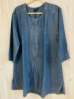 Stella Carakasi Heatwave Tunic Size L Flowy 1/2 Button Pockets Tencel Denim New