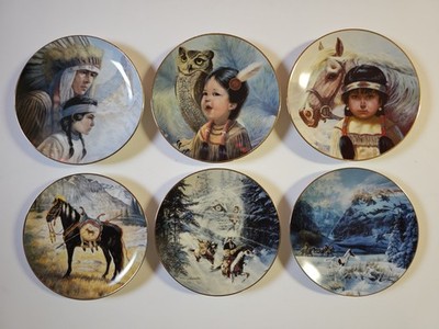 Vintage Native American 1980s 24K Gold-Lipped Dish Lot of 6 By Gregory Perillo