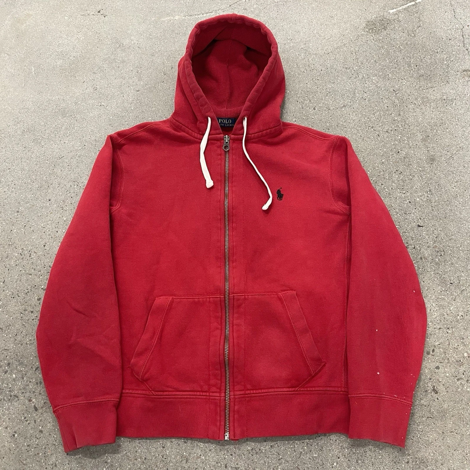 Polo Ralph Lauren Hoodie Mens Large Waffle Hood Thermal Pony Full Zip