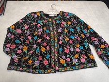 Scala Floral Embroidered Beaded Silk Jacket W...