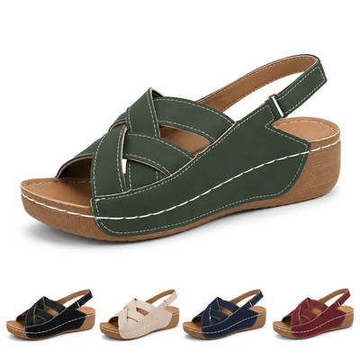 Women Orthopedic Sandals Comfort Cross Strap Hook Loop Open Toe Walking Shoes