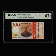 2016 Norway Norges Bank 100 Kroner Pick#54a PMG 67 EPQ Superb Gem UNC 08