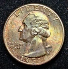 1951S Washington Quarter.  UNC.  Beautiful Obverse Toning.