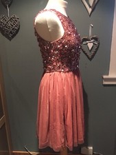 Lace & Beads Terracotta Sequinned Bodice Dress Size L Party Wedding