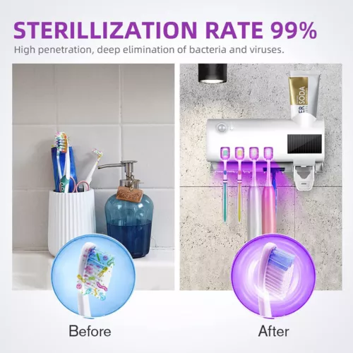 Toothbrush Holder UV Light Sterilizer Cleaner and Automatic Toothpaste Dispenser - Picture 7 of 15