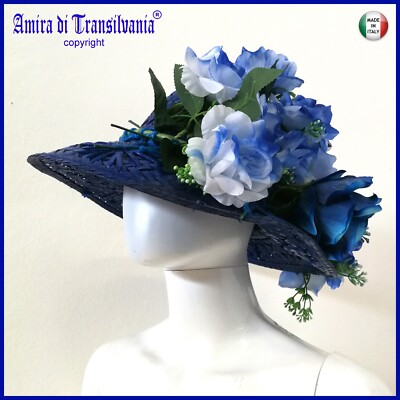 Damen Hut elegant extravagant Hochzeit Vintage Stil breit gefärbt Blumen