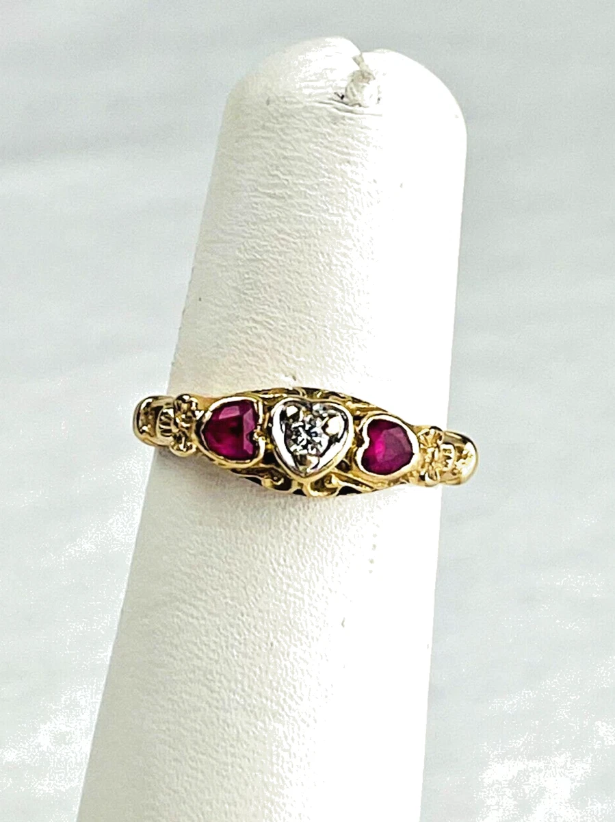 Vintage 14K Yellow Gold, Ruby and Diamond Hearts Ring | eBay