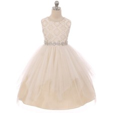CHAMPAGNE Size 12 Lace Tulle Flower Girl Dress Bridesmaid Recital Birthday Party