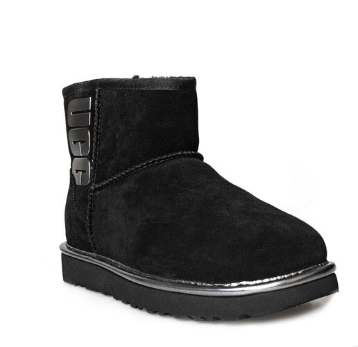靴 UGG W CLASSIC MINI UGG RUBBER LOGO UGG CLASSIC MINI UGG RUBBER LOGO GRAPHIC BLACK BOOT US 5/ EU 36