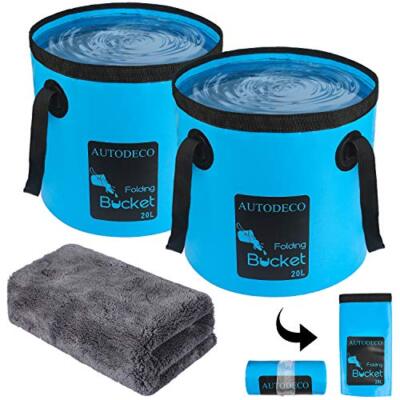 AUTODECO 2 Pack Collapsible Bucket 5 Gallon Container  Assorted Colors , Sizes 