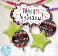 Anagram HAPPY BIRTHDAY CELEBRATE BALLOON BOUQUET 5 Balloons Green Rainbow