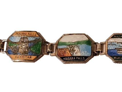 Vintage Niagra Falls NY Canada Enamel Bracelet Charms, Rainbow Bridge Aerocar