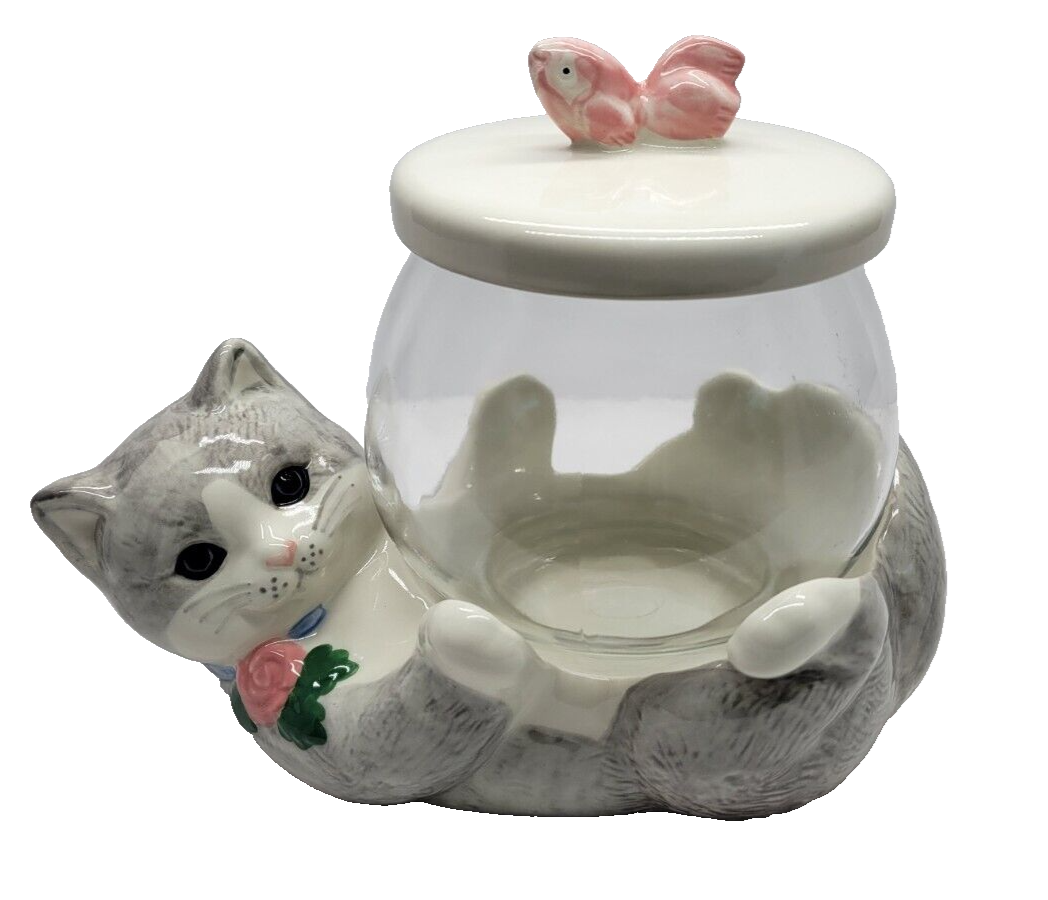 Vintage Treasure Craft Kitty Cat with Glass Fish Bowl Cookie Jar eBay