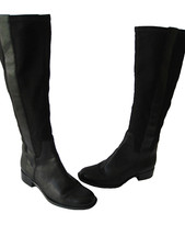 NINE WEST KNEE HI DRESS ELASTIC BLACK LEATHER BOOTS 1 1/4" HEELS size US 6M HOT