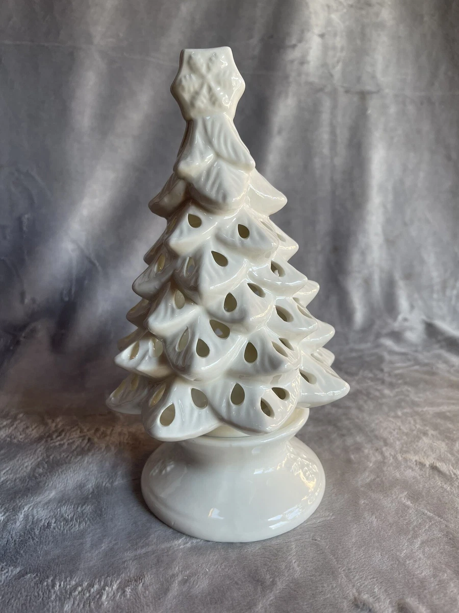 Yankee Candle White Christmas Tree Ceramic Luminary Tea Light Holder 9 in Tall