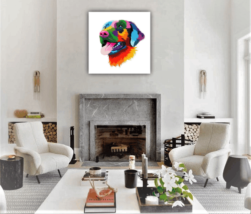 Wall Décor Abstract Colourful Dog Printed Canvas Stretched On Solid Pine Frame - Picture 3 of 5