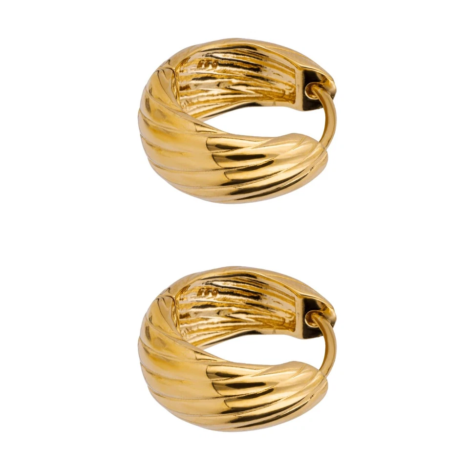 Plain Chunky Grooved Hoop Earrings 9ct Yellow Gold Plated Hallmarked Brand New - Image 2 of 3