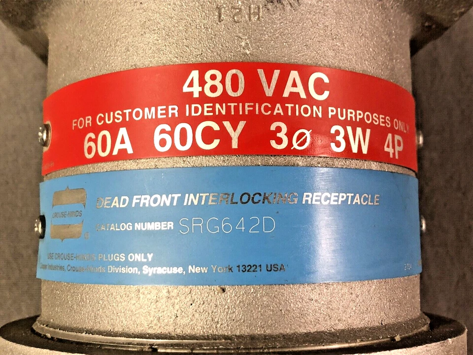 Crouse-Hinds SRG642D Dead Front Interlocked Receptacle 480VAC 60A 3 Pole 4 Wire - Image 4 of 4