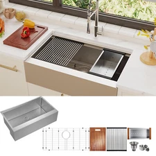 TECASA 33"x20" Single Bowl Undermount Workstation Kitchen Sink Stainless Steel