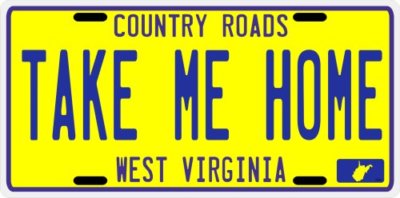 John Denver Country Roads TAKE ME HOME early 1970's West Virginia License plate