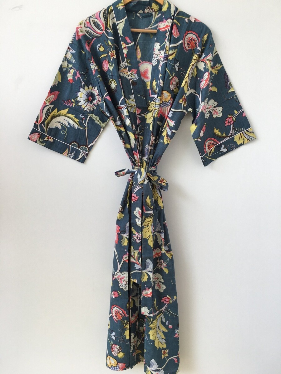 cotton printed dressing gown Women's Dressing Gown Sage Green Floral Cotton Handmade in Germany