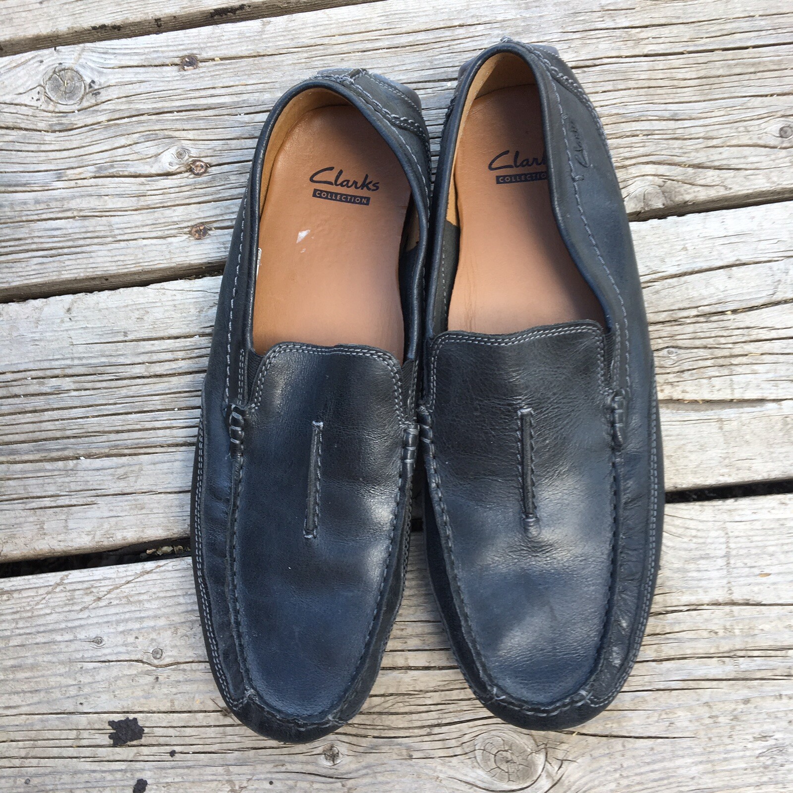 Clarks Collection Black Leather Moc Toe Slip On D… - image 7