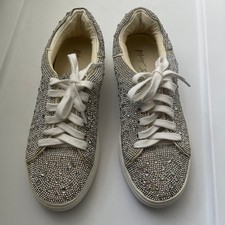 Betsey Johnson Sutton Rhinestone Platform Sneakers Silver Size 6.5M Crystal