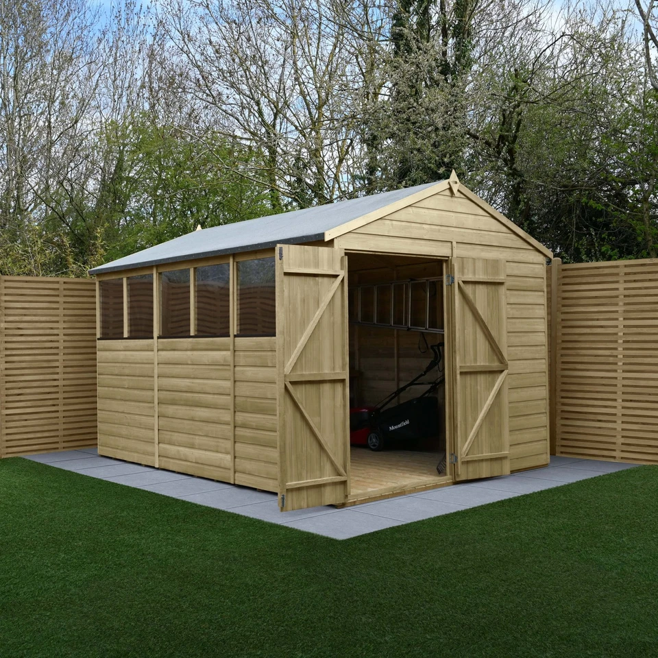 FOREST GARDEN Forest Beckwood 8x12 Apex Wooden Garden Shed - 6 Windows - Double Door
