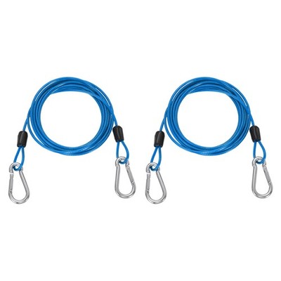 2Pcs 6.6ft (78.7'') Security Steel Cable with Snap Hook for Travel, Clear Blue