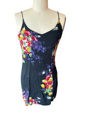 Vintage Betsey Johnson Slip Dress 90s Sz S Black Floral Flaws '92 Mini Dress