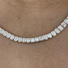 Bezel Certified Emerald Lab-Grown Diamond Chain Tennis Necklace 14K Rose Gold