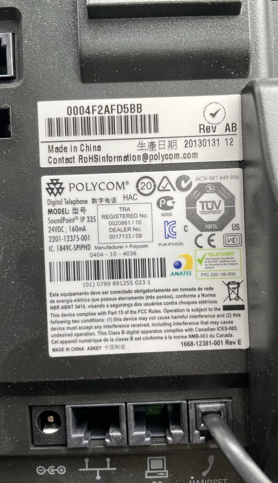 Lote de 6 teléfonos de oficina Polycom IP 335 y AT&T con pantalla con cable Foto 3 de 4