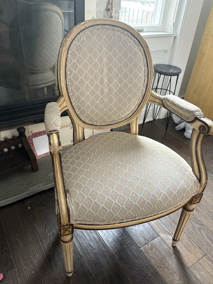 Pair Of Upholstered Antique King Louis XVI Walnut Chairs - Image 2 of 4