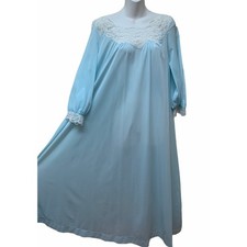 VTG S Gossard Artemis Blue Silky Full Sweep Nylon Silky Lace Nightgown Gown