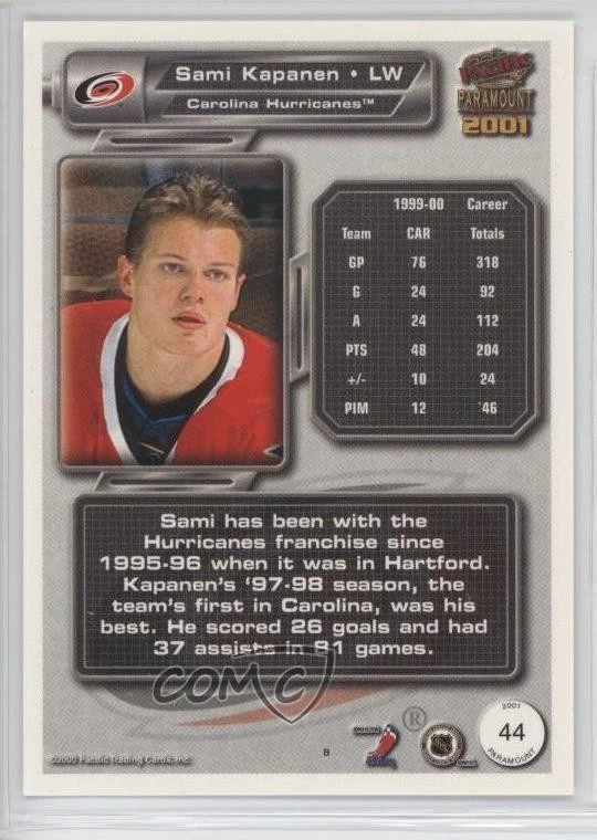 2000-01 Pacific Paramount Gold Sami Kapanen #44 - Image 2 of 2