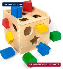 Melissa  Doug Shape Sorting Cube - Classic Wooden Toy With 12 Shapes