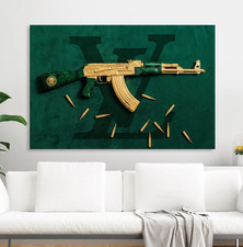 Lusso arma dorata Kalashnikov AK47 quadro su tela, vetro acrilico, poster immagine da parete
