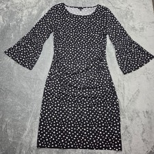 Talbots Dress Large Black Floral Flounce Sleeve Ruched Preppy Cocktail Party