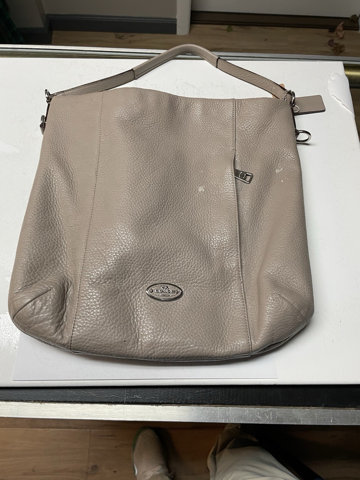 Coach Vintage Pebbled Leather Taupe Shoulder Hobo Bag