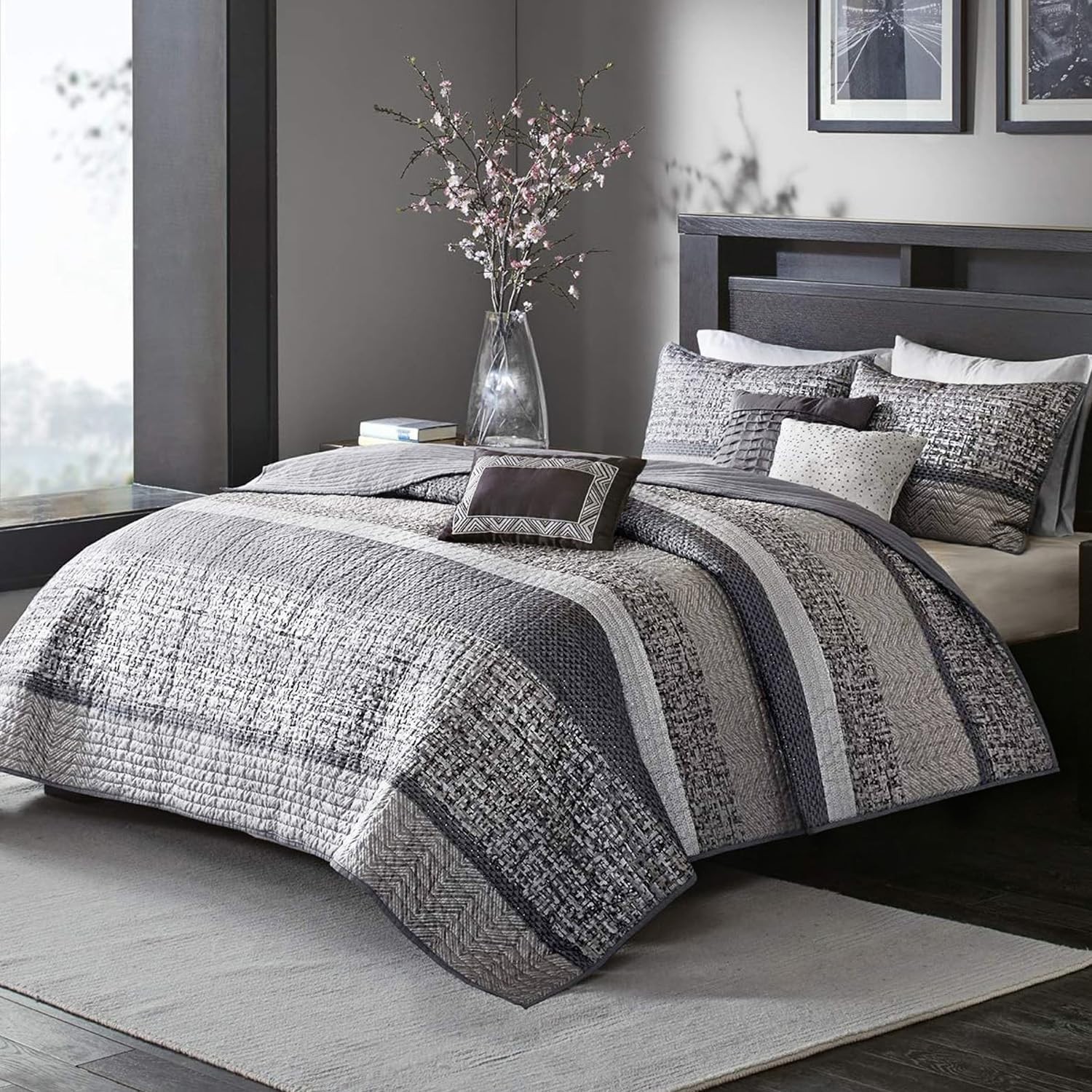 Lustrous Jacquard & Glitter Accent Quilt Set 6 Pc