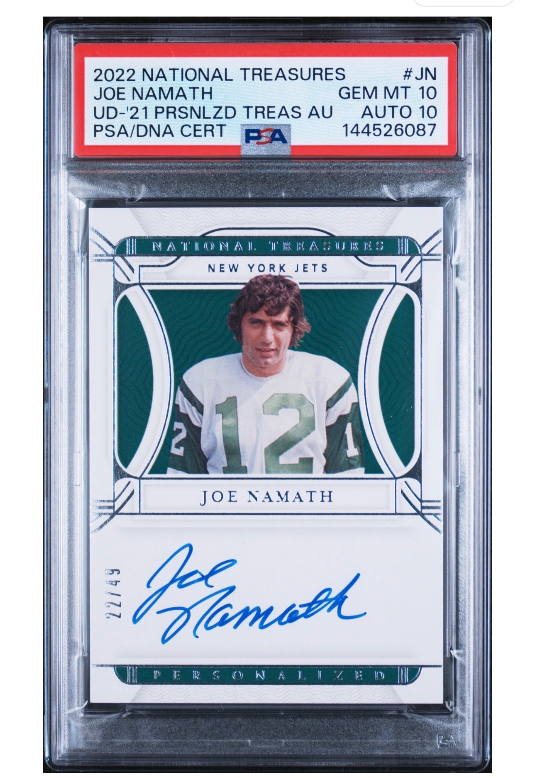 2021 National Treasures Joe Namath Personalized Treasures /49 PSA 10 GEM AUTO 10