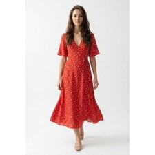 Faithfull The Brand Sarika Wrap Dress Womens Medium Red Floral Midi Garden