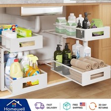 Under Sink Organizer - 2-Tier Adjustable Drawers for Kitchen  Bathroom Storage