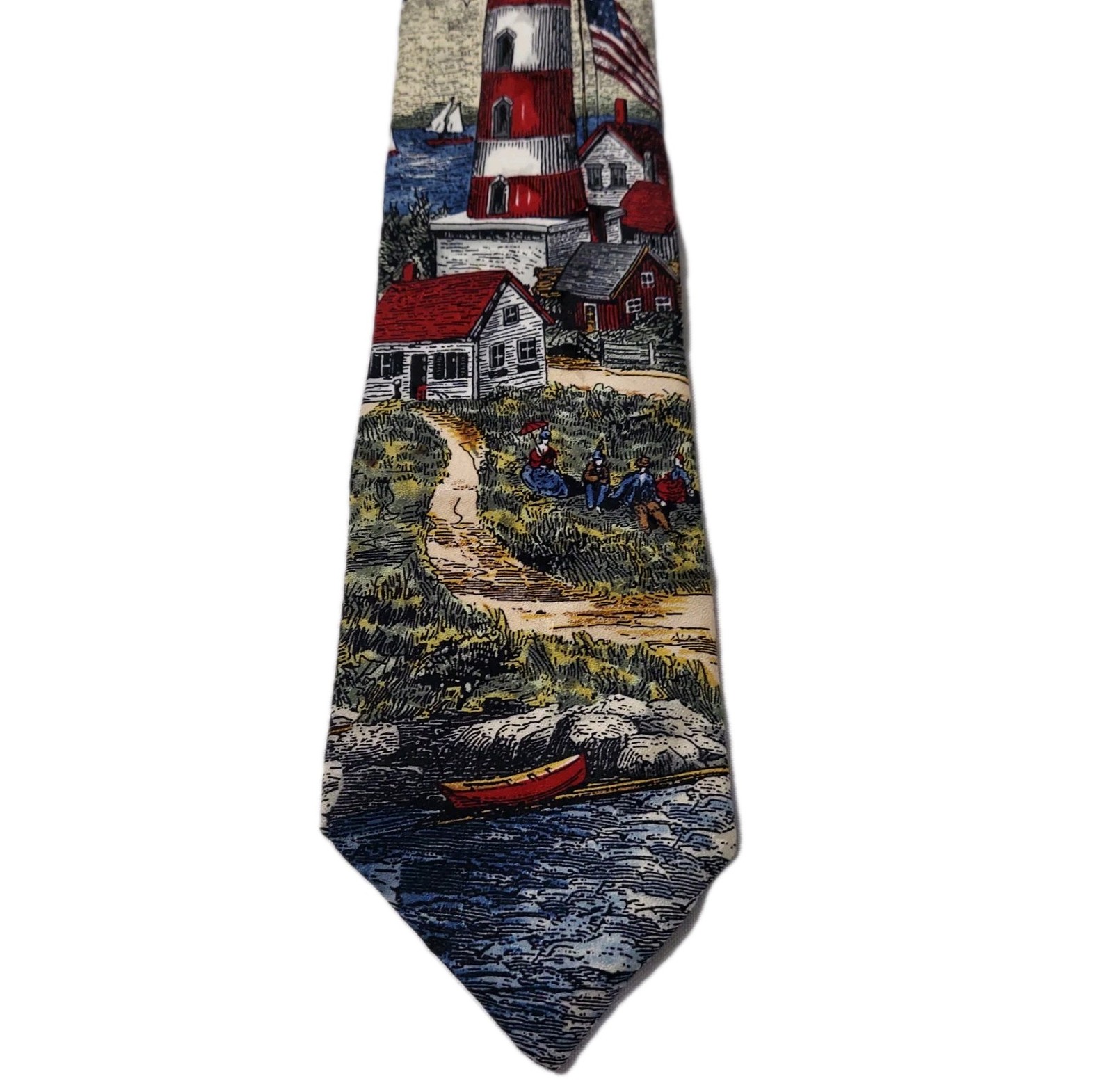 Tango Max Raab Lighthouse Tie Americana Harbor Light Nautical Silk Neck Tie