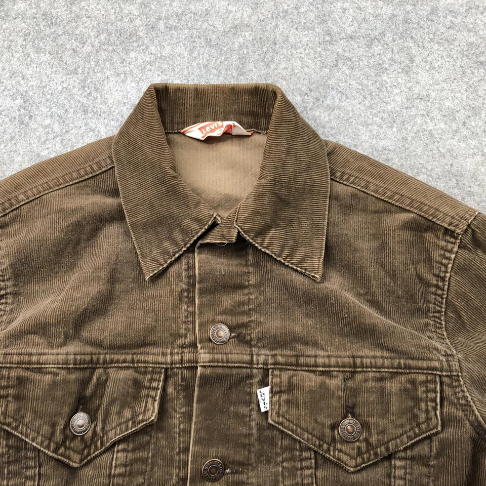 Chaqueta Levi's De Colección Para Hombre 40 Marrón Pana Camionero Botón Blanco Pestaña Años 70 Foto 4 de 4