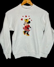 Vintage 80s Minnie Mouse Sweatshirt Cartoon Disney White Graphic Print Youth XL