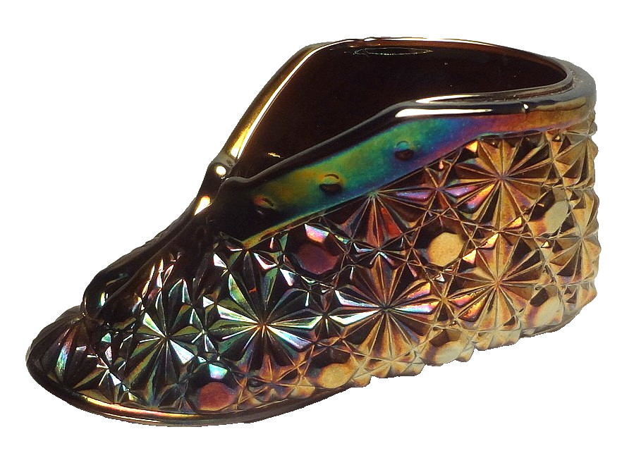 OVG - FENTON carnival glass OLDE VIRGINIA baby BOOTIE or SHOE - MINT CONDITION!