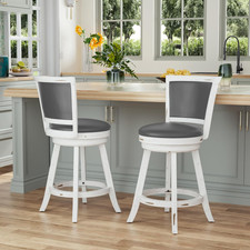 Swivel Bar Stools Set of 2, 24" Counter Height Swivel Barstools with Back Faux
