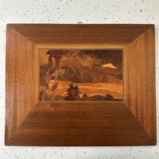 Vintage Inlaid Wooden Inlay Picture Wall Art Mountains Marquetry Gallery Wall